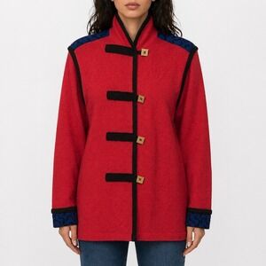 Vintage Anne Pedersen Jacket‎ Women's Small Red Abstract Pattern Toggle Button